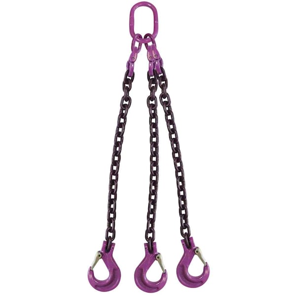 5/8" x 10' - 3 Leg Chain Sling w/ Sling Hooks - Grade 100